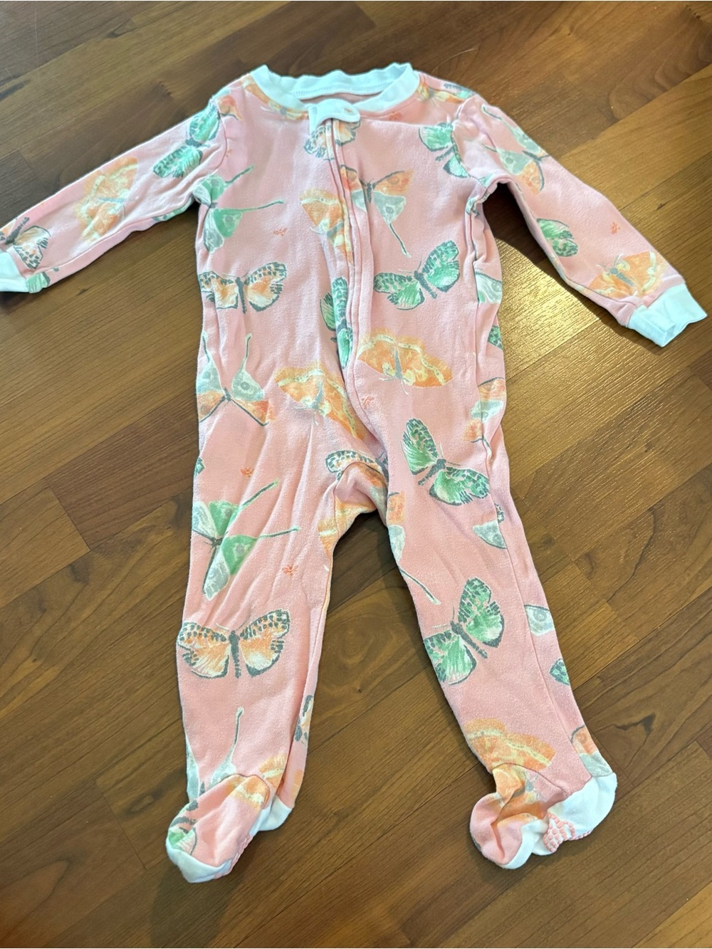 Burt's Bees Pink Butterfly Footed One-Piece Pajama